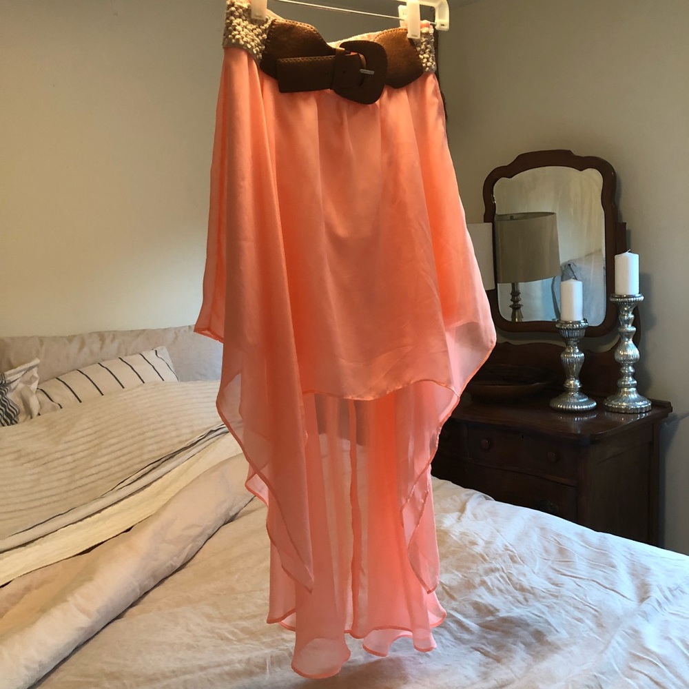 Pink asymmetrical maxi w/ belt